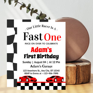 Invitación Fast One Red Race Car Boy Primer Fiesta de cumplea