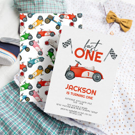 Invitación Fast One Red Race Car Boy Primer Fiesta de cumplea