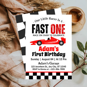 Invitación Fast One Red Race Car Boy Primer Fiesta de cumplea