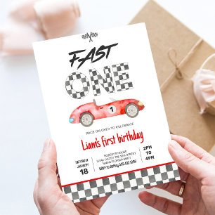 Invitación Fast ONE Vintage Race Car 1er cumpleaños