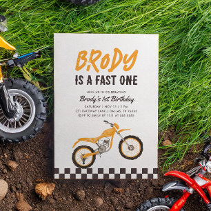 Invitación Fast One Yellow Dirt Bike Boy 1er cumpleaños