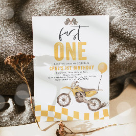 Invitación Fast One Yellow Dirt Bike Boy Primer Fiesta de cum