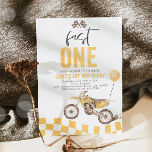 Invitación Fast One Yellow Dirt Bike Boy Primer Fiesta de cum