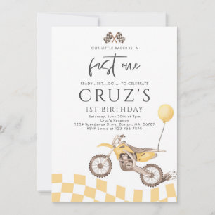 Invitación Fast One Yellow Dirt Bike Boy Primer Fiesta de cum