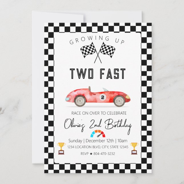 Invitación Fast Racing Car 2nd birthday (Anverso)