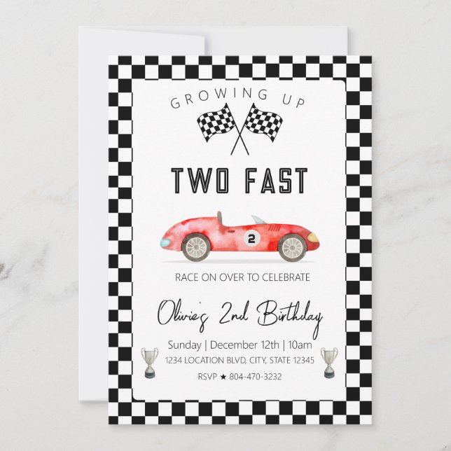 Invitación Fast Racing Car 2nd birthday (Anverso)