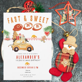Invitación Fast Sweet Christmas Gingerbread Car 1st Birthday