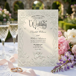 Invitación Faux 3D Plaster Effect Floral Angel Wedding