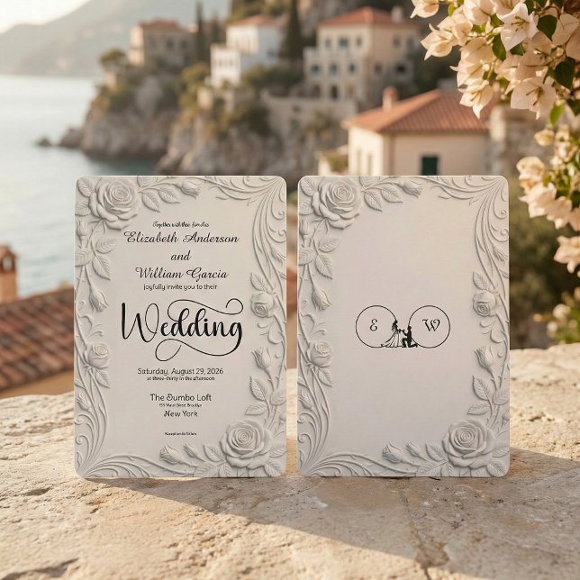 Invitación Faux 3D Sculpted Floral Bas Relief Ivory  Wedding (Subido por el creador)