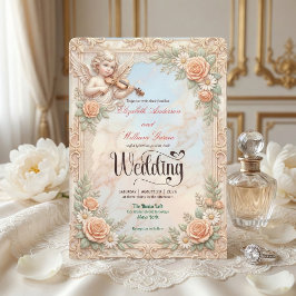 Invitación Faux Bas-Relief Marble & Cherub Angel Wedding