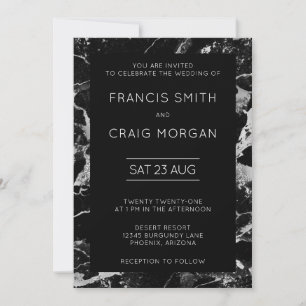 Invitación Faux Black and Silver Marble Modern Boda