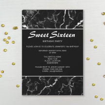 Faux Black Marble Texture Look Sweet 16 Cumpleaños