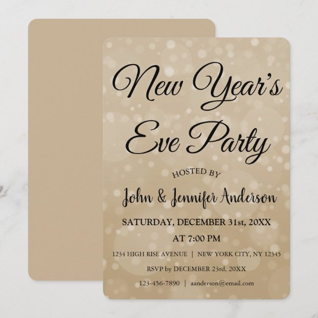 Invitación Faux Bokeh, Fiesta de Nochevieja de 2019 (Anverso / Reverso)