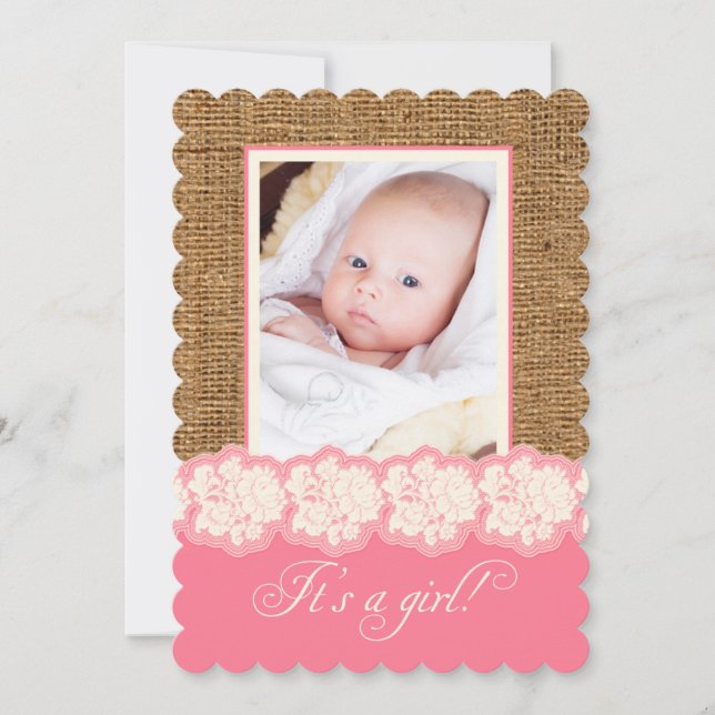 Invitación FAUX Burlap, Lace Photo Baby Shower Invite (Anverso)