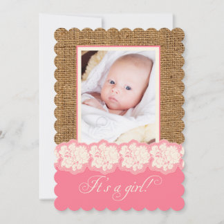 Invitación FAUX Burlap, Lace Photo Baby Shower Invite