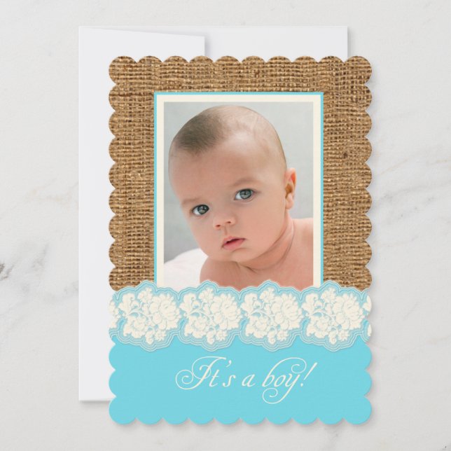 Invitación FAUX Burlap, Lace Photo Baby Shower Invite (Anverso)