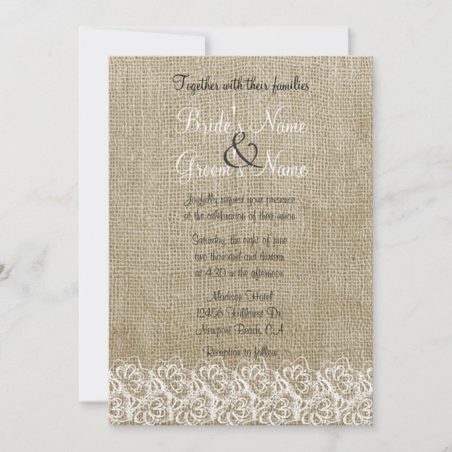 Invitación Faux Burlap y Lace (Anverso)