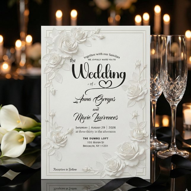 Invitación Faux Carved White Rose Bas Relief Floral Wedding  (Subido por el creador)