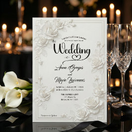 Invitación Faux Carved White Rose Bas Relief Floral Wedding 