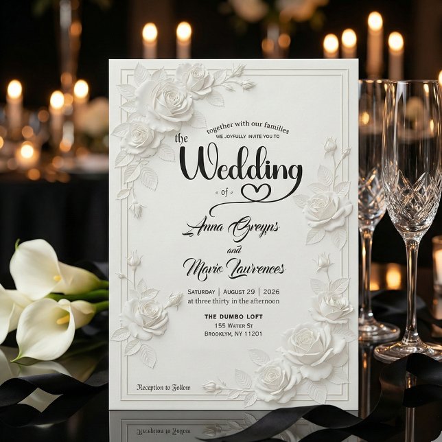 Invitación Faux Carved White Rose Bas Relief Floral Wedding  (Subido por el creador)