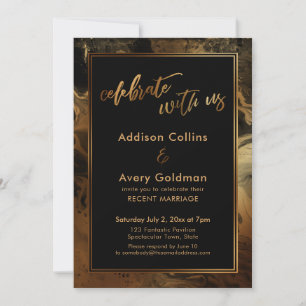 Invitación Faux de oro Metallic Black Marble celebra con noso