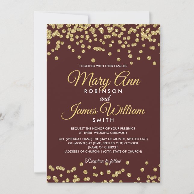 Invitación Faux de oro Purpurina Confetti Elegant Wedding Mar (Anverso)