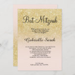 Invitación Faux de oro purpurina rosado oscuro Bat Mitzvah<br><div class="desc">Moderno,  original y sencillo purpurina de oro oscuro en la invitación a Bat Mitzvah en un fondo rosa pastel completamente personalizable</div>