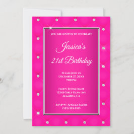 Invitación Faux Diamond Tufted Hot Pink Ombre 21 cumpleaños
