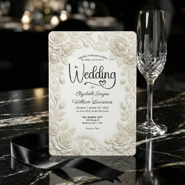 Invitación Faux Embossed 3D Cream Rose Bas Relief Wedding 