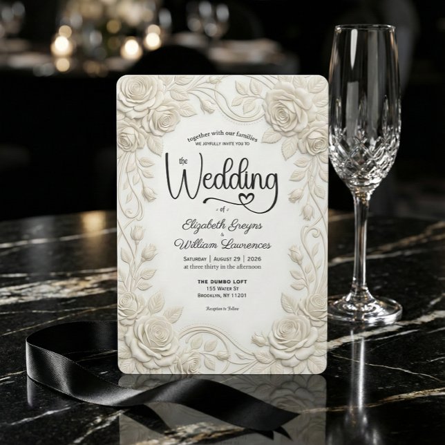 Invitación Faux Embossed 3D Cream Rose Bas Relief Wedding  (Subido por el creador)