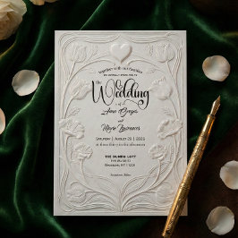 Invitación Faux Embossed 3D Relief Floral Formal Wedding