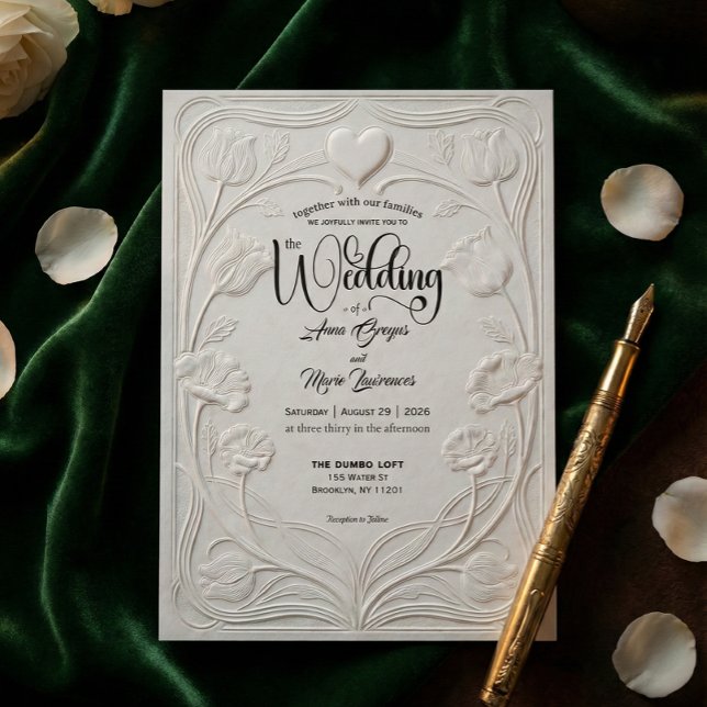 Invitación Faux Embossed 3D Relief Floral Formal Wedding (Subido por el creador)