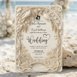 Invitación Faux Embossed Carved Cream Bas Relief Wedding