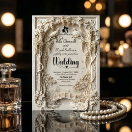 Invitación Faux Embossed Ivory Floral Scenic Relief Wedding