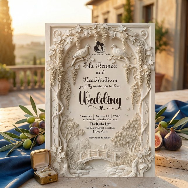 Invitación Faux Embossed Ivory Floral Scenic Relief Wedding (Subido por el creador)