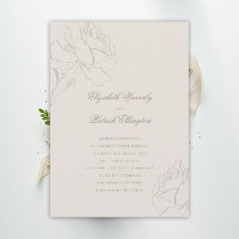 Invitación Faux Embossed Roses Ecru Formal Classic Wedding