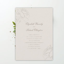 Invitación Faux Embossed Roses Ecru Modern Classic Wedding
