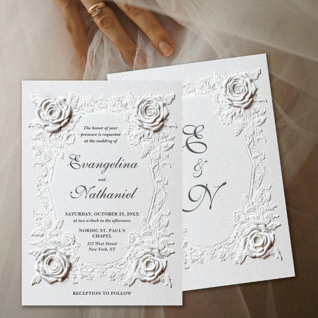 Invitación  Faux Embossed Roses Elegant Script Formal Wedding (Subido por el creador)