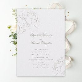 Invitación Faux Embossed Roses Pearl Formal Classic Wedding