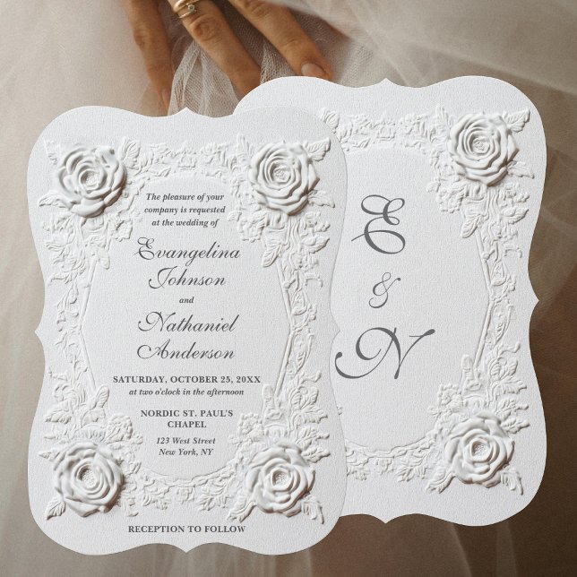 Invitación  Faux Embossed Roses Script Elegant Formal Wedding (Subido por el creador)