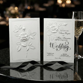 Invitación Faux Embossed White Rose Formal Wedding