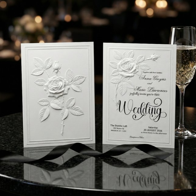Invitación Faux Embossed White Rose Formal Wedding (Subido por el creador)