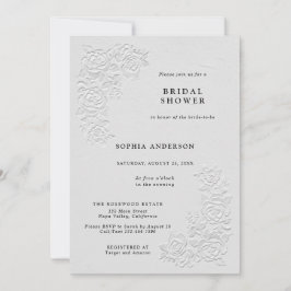 Invitación Faux Embossed White Roses Bridal Shower Invitation