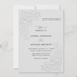 Invitación Faux Embossed White Roses Wedding Invitation
