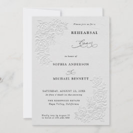 Invitación Faux Embossed White Roses Wedding Rehearsal Dinner