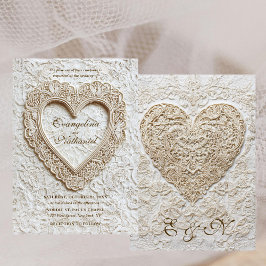 Invitación Faux Embroidery Timeless Lace Heart Formal Wedding