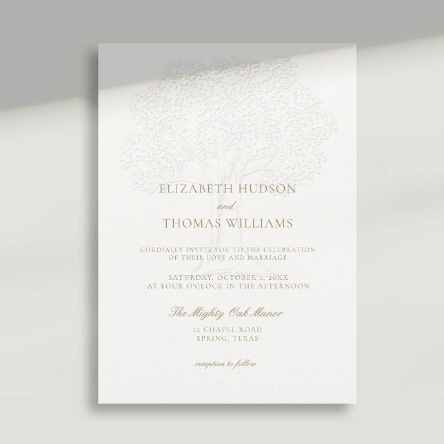 Invitación Faux Faux Grabado en relieve Boda formal moderno (faux embossed wedding invitation mighty oak formal traditional elegant modern classic)