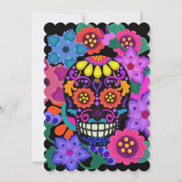 Invitación Faux Felt Skull con flores | Día de los Muertos