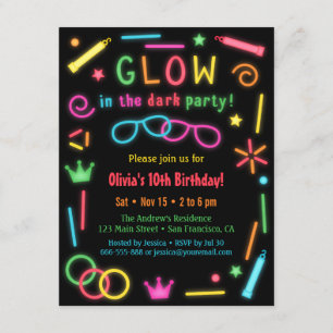 Invitación Faux Glow in the Dark Birthday Party Invitation