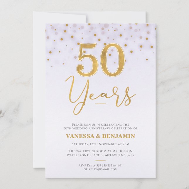 Invitación Faux Gold 50 años 50 aniversario Boda (Anverso)
